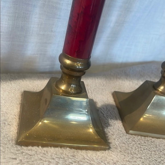 Vintage Brass and Red Candle Holders - Picture 2 of 3
